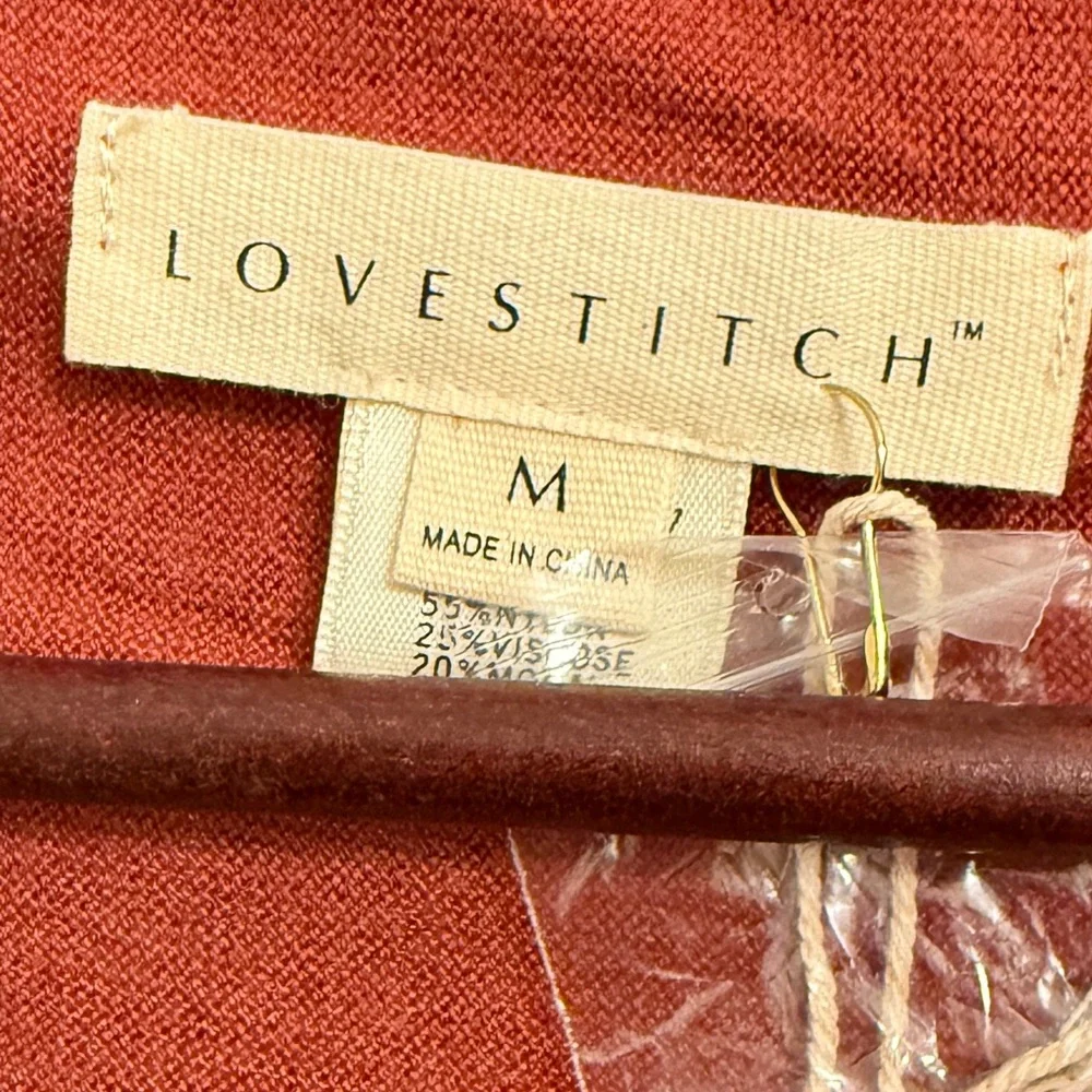 ANTHROPOLOGIE LOVESTITCH Women's Red Orange Fringe Wrap Poncho Size M NEW